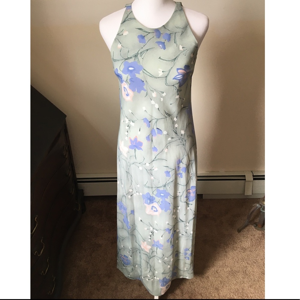 Maggy London sleeveless mint green floral midi dress size 4